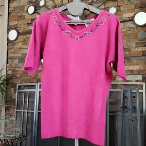 Fuschia embroidered sweater